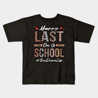 Bus Driver Happy Last Day Of School Summer Leopard Kids T-Shirt